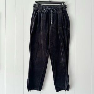 Pink Victoria’s Secret black velour track pants, size medium